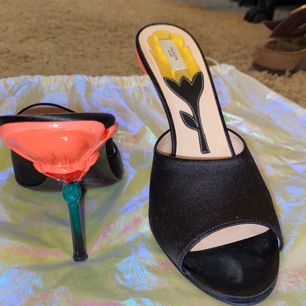 Prada satin slide with flower heel